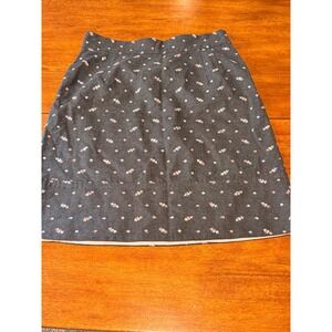 Odille Anthropologie Charcoal Gray Ditsy Floral A-Line Lined Skirt 6 Cottagecore